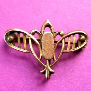 Vintage brooch watch holder art nouveau Edwardian pin gold tone psco